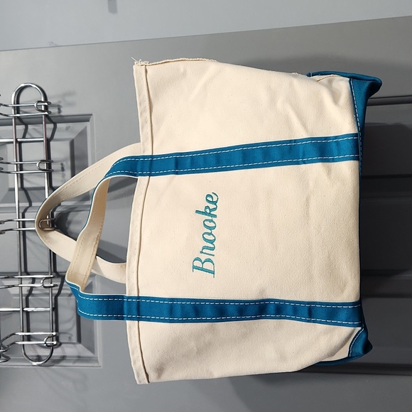 L.L. Bean Teal Blue Green Custom Monogrammed Brooke Boat & Tote Canvas Bag - Picture 1 of 13